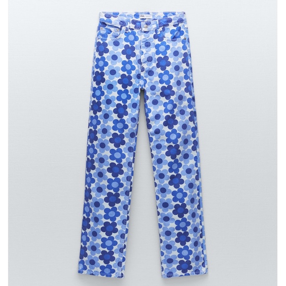 Zara Blue Floral Printed Straight Leg Jeans NWT - Picture 10 of 13